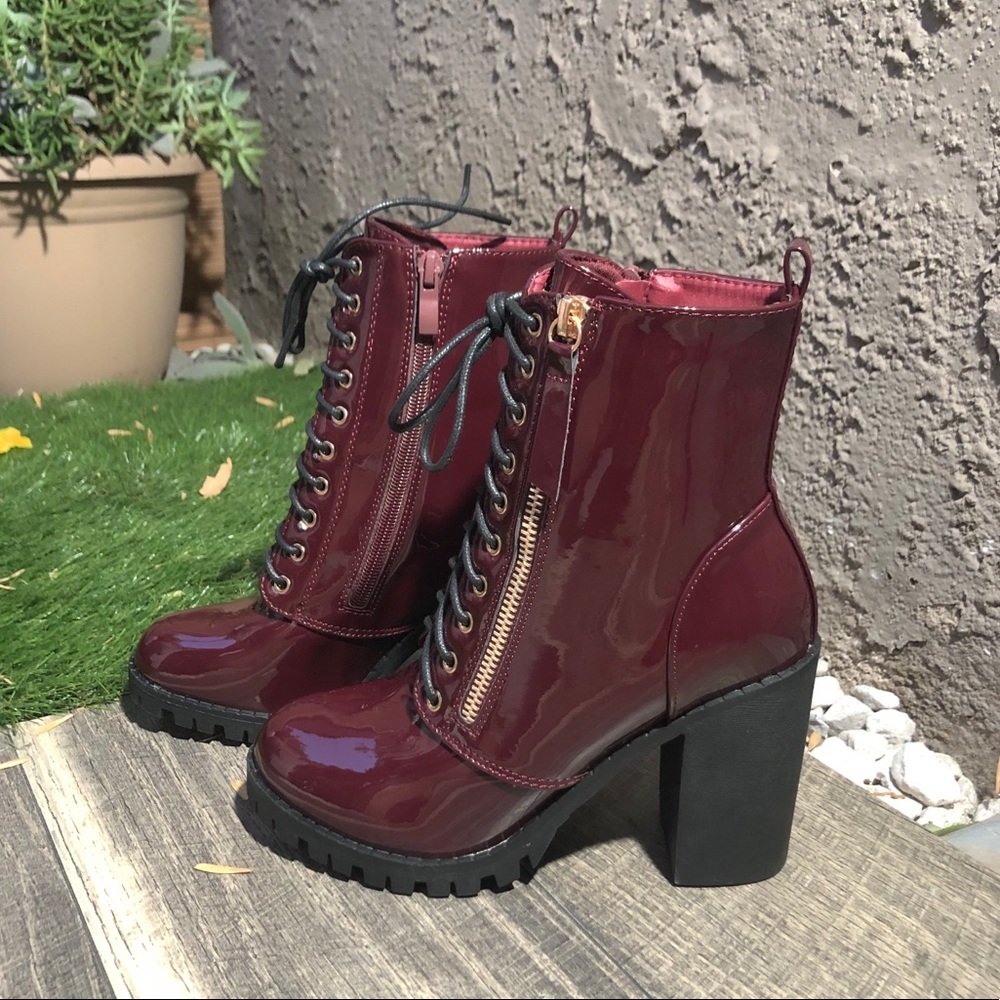 Lug sole patent military ankle boots - Picture 5 of 8